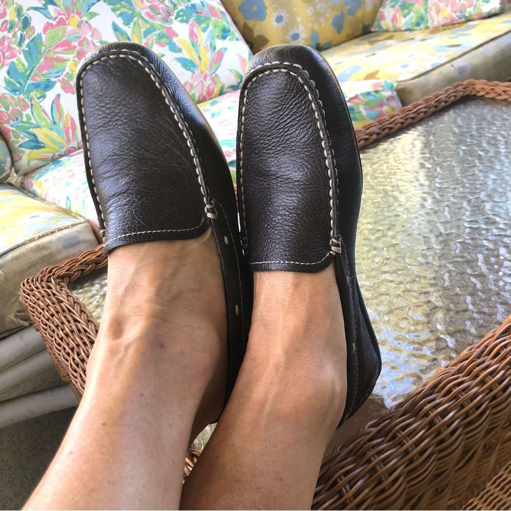 Borell Brown Pebbled Leather Driving Moccasin Loafers Women’s Size 6 Comfort Fla